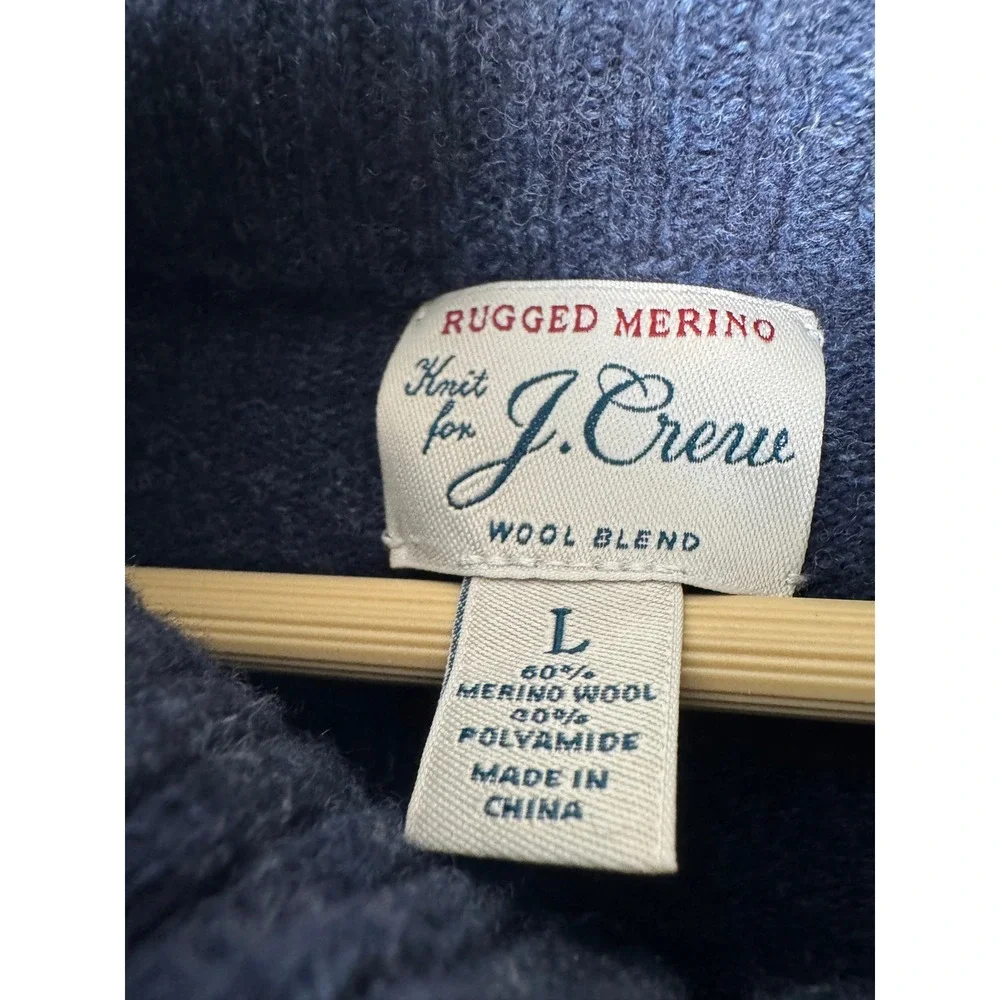 J Crew Rugged Merino Wool Blend Quarter Zip Sweater Mens L Heather Navy Blue